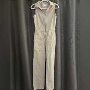 Rivet Utility Beige Light Khaki Vest Zippered Jumpsuit Westsider XS